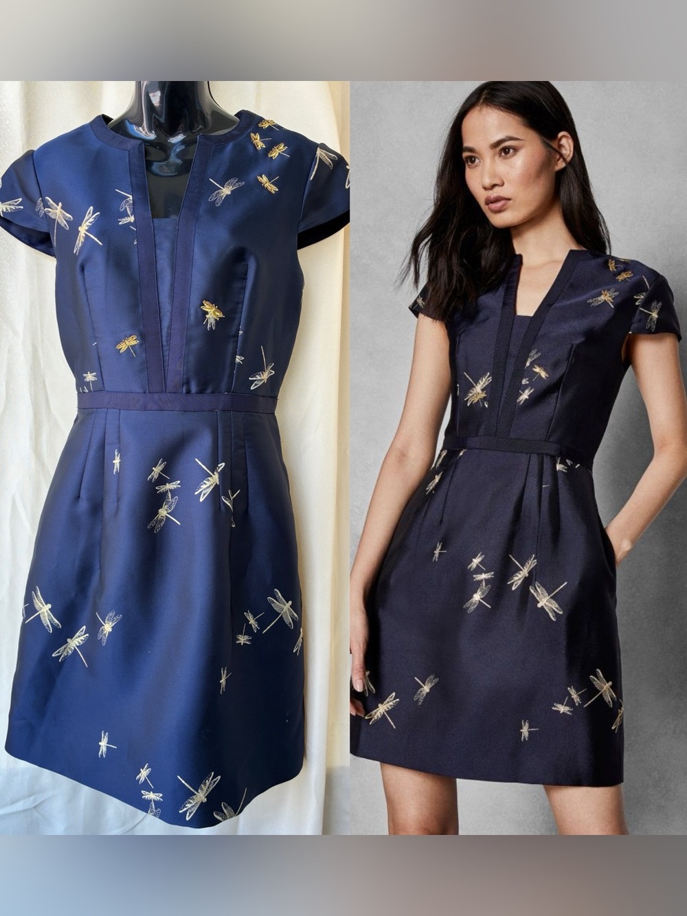 Ted Baker Navy Blue Hartty Dragonfly Jacquard Dress Size 2